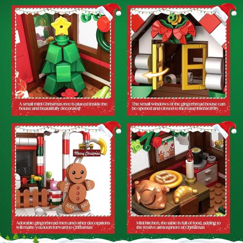 Christmas Gingerbread House Building, Christmas Village House Building Set, Contain Christmas Tree and Train, Xmas Brick Toy Gifts for Adults Teens and Kids 1288PCS