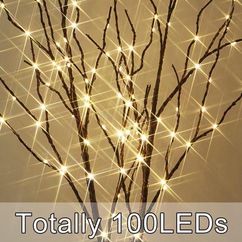 Fudios Lighted Brown Branches with Timer 32 in 100 LED for Vases Battery Operated, Artificial Willow Branch Twigs with Warm White Lights for Christmas Holiday Party Decor