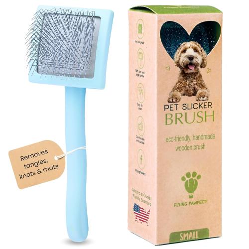 Pet Slicker Brush With Soft Massage Grooming Stainless Steel Pins - For Dematting, Shedding Fur, and Undercoat - Ideal Gift for Professional Pet Groomers - Long Slicker Brush - Flying Pawfect