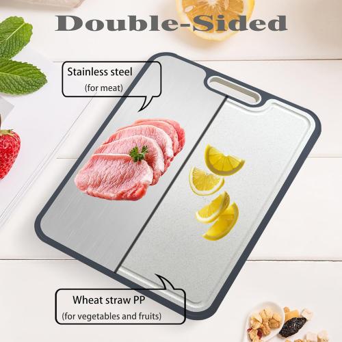 Cutting Boards for Kitchen Cutting Board Thickened Stainless Steel Wheat Straw PP Dishwasher Safe Double Sided Large Meat Cutting Boards 15 x 10 Inch   **1 pc .**