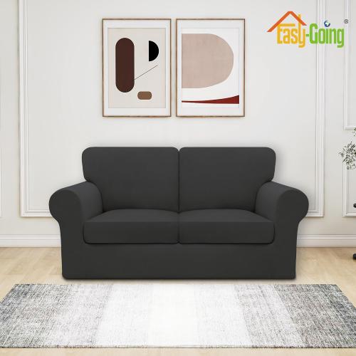 Easy-Going 5 Pieces Stretch Loveseat Couch Cover, Medium, Dark Grey | Washable Loveseat Slipcover Set for 2 Backrest and Seat Cushion Couch Anti-Slip Sofa Couch Cover Furniture Protector