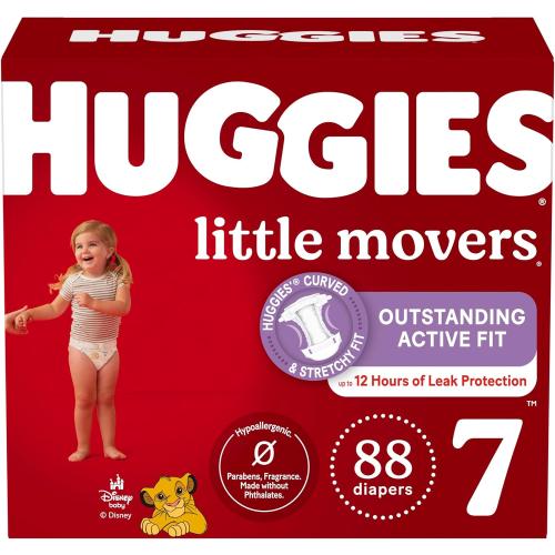 Huggies Size 7 Diapers, Little Movers Baby Diapers, Size 7 (41  lbs), 88 Count (2 Packs of 44), Packaging May Vary