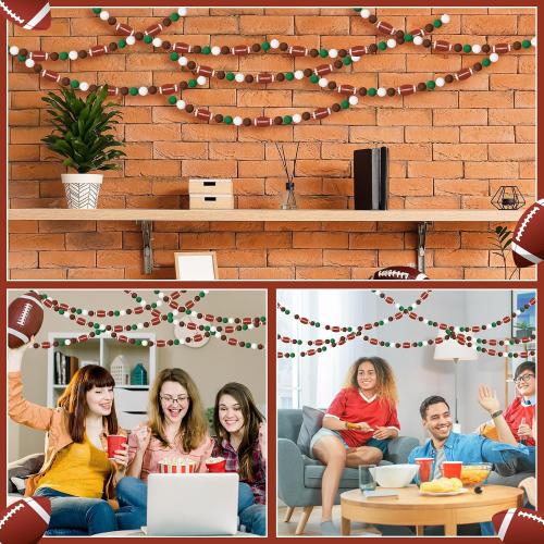 Moukeren 6 Pcs St. Patrick Day Banner 39 ft Felt Shamrock Garland Pre-Assembled Football Pom Pom Felt Banner Tailgate Party Decorations for Home Wall Mantle Office Anniversary Irish Holiday Decor