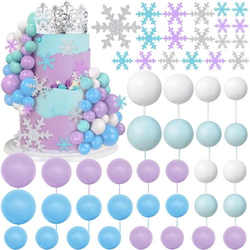 Snowflake Cake Toppers Ball Cake Picks and Snowflake Cake Toppers for Winter Themed Wedding Christmas or Birthday Party Decorations