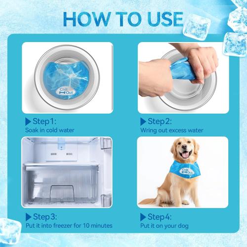 ALL FOR PAWS Dog Cooling Bandana, Cooling Bandanas for Large Dogs, Dog Cooling Neck Wrap, Cooling Scarf for Dogs, Blue Ice Dog Neck Cooler for Summer