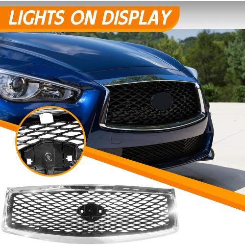 Front Cover Upper Bumper Chrome Grille Fit 2014-2017 for Infiniti Q50 Gloss Front Mesh Air Intake Assembly Replacement Shroud
