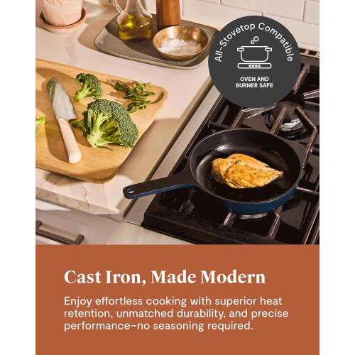 Caraway Cast Iron Skillet - 8” Enameled Cast Iron Pan With 3 Layer Enamel Coating - No Seasoning Required - Compatible With All Stovetops - Free From Forever Chemicals - Midnight Blue