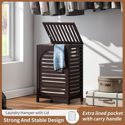 Laundry Hamper with Lid (16.9 * 13 * 26.5inches) Large Bamboo Laundry Bin Basket 85L Clothes Hamper with 1 Removable Bag Storage baskets for Bathroom(Brown)