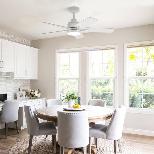 42 Inch White Ceiling Fan with Light and Remote Control,Dimmable 3 Color Temperatures LED Ceiling Fan,6 Speeds Reversible DC Motor,5 Blades Modern Ceiling Fans for Indoor or Covered Outdoor