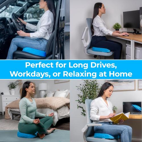 LuminaRest® Gel Seat Cushion for Long Sitting – CertiPUR-US® Certified Memory Foam – Tailbone Pain Relief Cushion, Adaptable for Office, Car, Airplane & Wheelchair – (Blue)