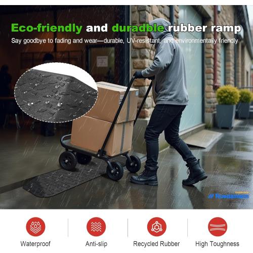 Ruedamann 1 Rise Rubber Threshold Ramp, 42.9 Wide Wheelchair Ramp, 2200 Lbs Capacity, Entry Ramp with Non-Slip Surface, for Wheelchairs, Scooter, Power Chairs, Driveways, Curb