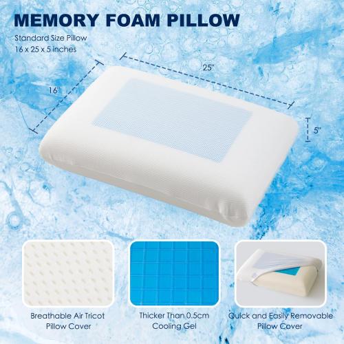 macinso Gel Cooling Pillows for Sleeping, Cooling Memory Pillows for Side Back Stomach Hot Sleepers, Gel Layer Provides Coolness Luxury Memory Foam Pillow for Neck and Shoulder 1Pcs