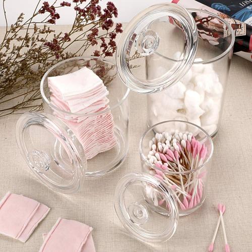 Hipiwe Clear glass Apothecary Jars with Lid, Large Size Bathroom Storage Canister Jar Cotton Ball and Swab Organizer Q-Tips Holder, 60-Ounce, 30-Ounce and 15-Ounce, Set of 3