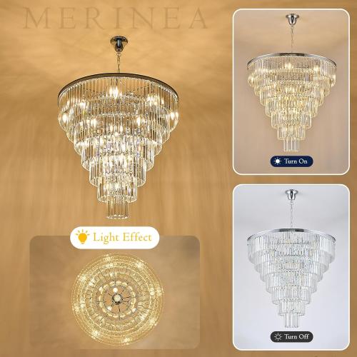 Chrome Crystal Chandelier Large 36 Modern Round Staircase Chandeliers 22 Lights 7-Tier Luxury K9 Crystal Ceiling Pendant Light Fixture for Tall Ceiling Living Room Foyer