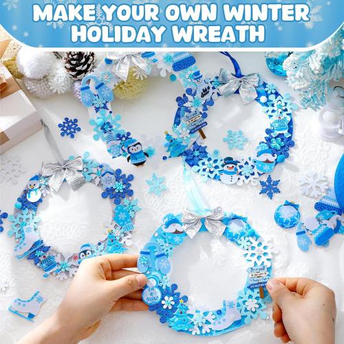 620/600 Pcs Winter Wreath Craft Kits DIY Snowman Christmas Wreath Crafts Kits Xmas Winter Home Decorations for Party Favors(Let It Snow,Dark Blue, Light Blue, White, Gray)