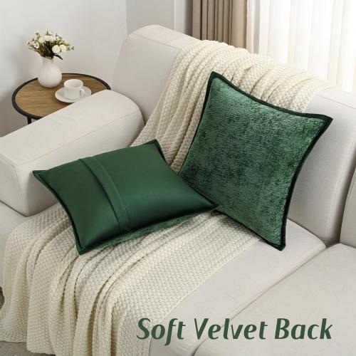 FUTEI Dark Green Chenille Throw Pillow Covers 18x18 Inch Set of 2,Soft Cozy Bound Edge Design Cushion Case,Home Decor for Couch Bed Living Room
