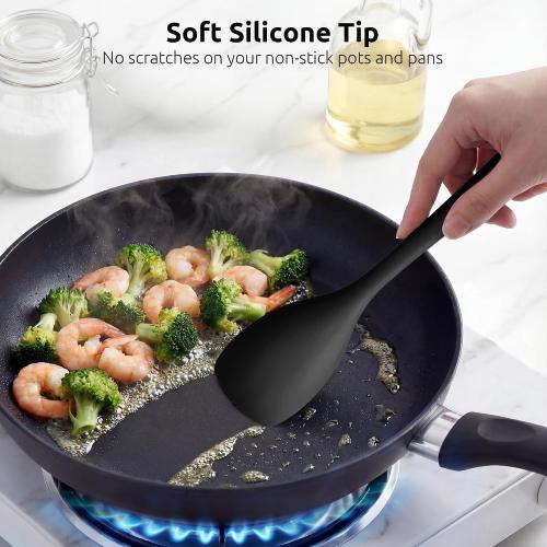 600ºF Heat Resistant Spatula Spoon: U-Taste Flexible Silicone Cooking Scoop Spoonula, Serving Mixing Scraping Food in Non-Stick Pan Cookware, Seamless Multifunctional Kitchen Utensil (Black)