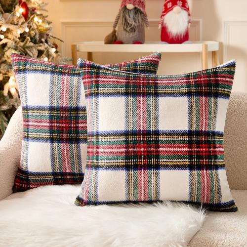MIULEE Christmas Plaid Decorative Throw Pillow Covers Set of 2 Scottish Tartan Vintage Farmhouse Winter Cuhion Case Pillow Covers for Couch livingroom Sofa Bed Porch Home Decor 20x20inch White