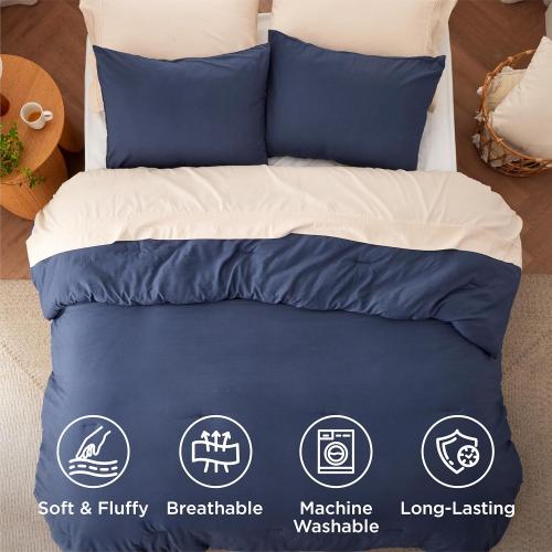 Bedsure King Size Comforter Set, Navy Soft Prewashed Bedding for All Seasons, 3 Pieces GentleSoft™ Warm Down Alternative Bed Set, 1 Lightweight Comforter (104x90) and 2 Pillowcases (20x36)
