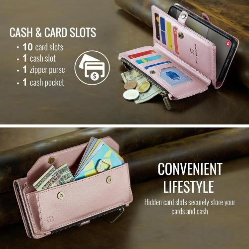 Strapurs for Samsung Galaxy S25 Plus - Zipper Strap Wallet Case, Rose Gold