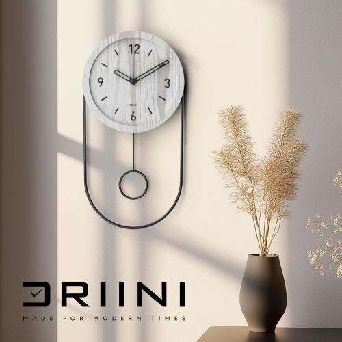 Driini Decorative Wall Clock with Pendulum (White) – Modern Wood, 3D Gold Numbers, Metal Frame – Small, Unique Wall Clocks for Living Room Decor or Bathroom - Battery Operated, Silent, Non-Ticking