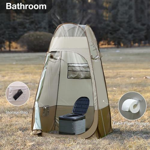 (tan/beige) TRIPTIPS Pop Up Shower Tent with Mesh Window, Portable Toilet Privacy Tent, 6.9 FT, Removable Rain Cover/UPF 50