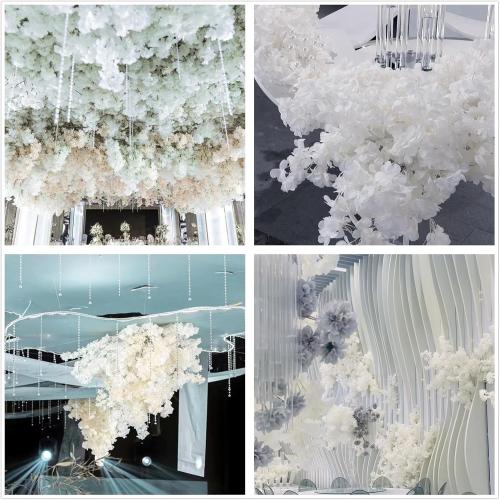 50Pcs in Bulk Artificial White Cherry Full Blossom Branches 35 Inch for Tall Floor Vase Wedding Home Decoration Fake Silk Flowers for Table Centerpiece Garden Party Indoor Outdoor (White - 50Pack)