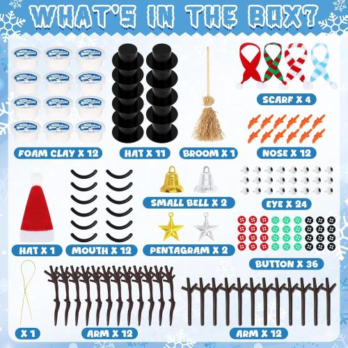 12 Pack Christmas Crafts for Kids, Build a Modeling Clay Snowman Kit, DIY Indoor Christmas Party Favors, Air Dry Clay Art Activity Present for Stocking Stuffers Party Favor Winter Holiday