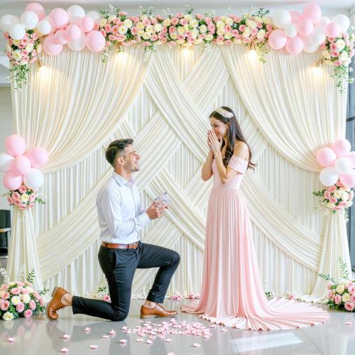 10ft x 10ft Ivory Backdrop Curtain for Wedding Ivory Wrinkle Free Backdrop Drapes Panels for Parties Baby Shower Bridal Shower Birthday Photo Photography Polyester Fabric Background Decoration