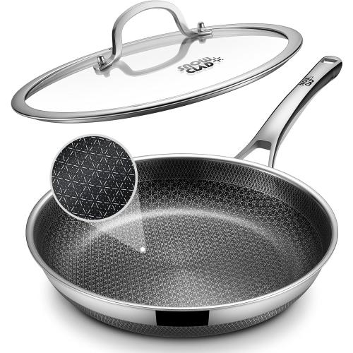 Non Stick Frying Pans, 12-inch with Lid, Hybrid Fajita Pans Nonstick,non stick Skillets Stainless Steel, Dishwasher & Oven-Safe, Induction Compatible Cooking Pan, PFOA Free Cookware