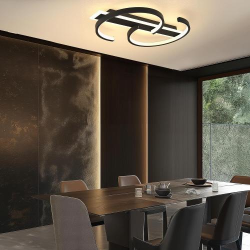 YCMGEAD LED Ceiling Light 2 Rings Black Modern Flush Mount Ceiling Lamp with Remote 3000-6000K Living Room Light Fixture 23.62in for Bedroom Dining Room Office