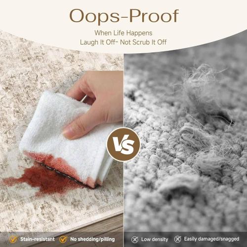 9x12 Neutral Area Rug Beige Vintage Living Room Bedroom Washable Carpet Non-Slip Soft Low Pile Farmhouse Indoor Large Throw Rug for Dining Room Office