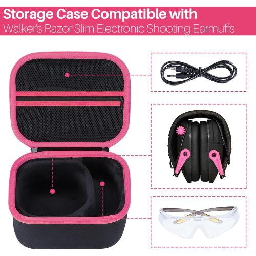 Lebakort Storage Case Compatible with Walkers Razor Slim/Howard Leight Honeywell Impact Sport/PROHEAR 066 030 Electronic Shooting Earmuffs Hearing Protection Muffs (Black   Pink Case)