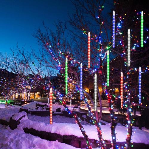 LJLNION Meteor Shower Lights, 12 Inch Outdoor Icicles Christmas Lights, 8 Tubes 288 LED Iciclelights Snow Falling Light, Connectable Raindrop Light, Xmas Wedding Party Tree Holiday Decor, Multicolor