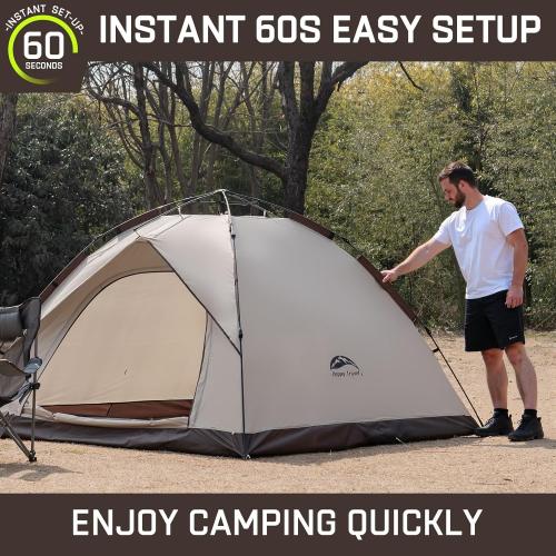 Happy Travel 1/2/3/4 Person Camping Tent, Instant Easy Pop Up Tents for Camping,Automatic Waterproof Family Camping Tent, Easy Set Up Tent,Portable Windproof Dome Tent for Camping Hiking & Traveling