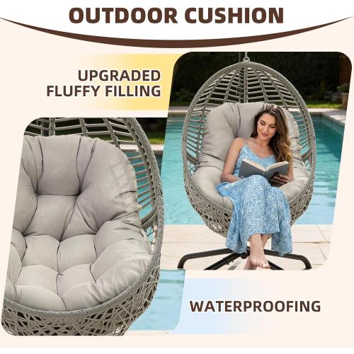 Egg Swing Chair Cushions Outdoor Waterproof Burgundy Hanging Chair Cushion with Ties Thicken Egg Chair Cushion Replacement for Indoor and Outdoor Patio,47x35
