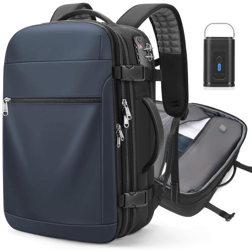 DARK BLUE Vacuum Backpack Travel,60L Expandable Vacpack Backpack with Vacuum Pump, Water Resistant &TSA Lock, Easyvacpack Carry On Backpack Flight Approved Fits 17.3 Laptop, Blue