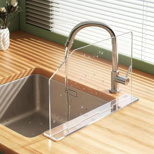 LILXIU 2 PCS Acrylic Sink Splash Guard 16.14 * 13.38 Inch Clear Freestanding Panel Barrier with Base Plate Countertop Partition for Kitchen Bathroom Home Hospitals Labs