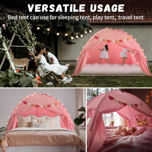 Razee Twin Bed Tent for Kids, Twin Size Bed Tents Indoor Toddler Canopy Privacy Playhouse on Bunk Sleep Inside Drafty Room for Girls, Pink, Kid House Toys for Girl Birthday Gift