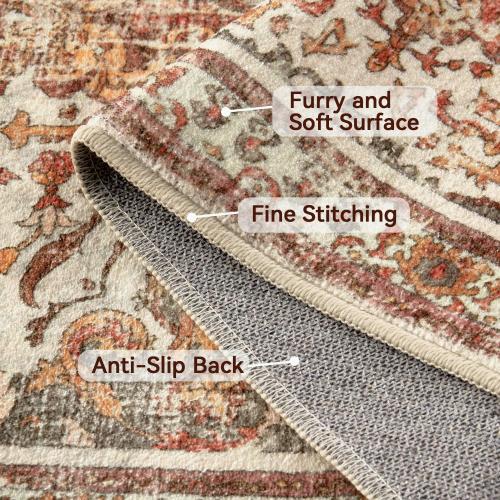 Size 2'x5' Color Khaki Boho Washable Kitchen Rug, Non-Slip Soft Low Pile Rugs Indoor for Entrance Bedroom Bathroom Living Room,Vintage Throw Hallway Carpet Stain Resistance (Khaki, 2x5ft)
