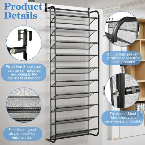 Black AQQHSAIN 10 Tier Over The Door Shoe Organizer Wall Shoe Shelf Shoe Holder Door Shoe Rack for Closet Pantry Hanging Shoes Clothes Toys Storage Shelves (Black)