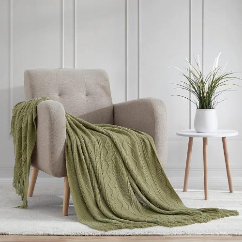 Size 50x60 Color Green BOURINA Olive Throw Blanket 50x60 Inches Throw Textured Solid Soft Sofa Couch Decorative Knit Blanket