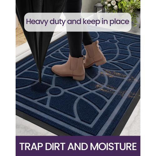 DEXI Front Door Mat Outside Entrance, Heavy Duty Non Slip Low Profile Doormat for Entryway, Trap Dirt and Moisture Welcome Mats, Easy Clean, Patio, Garage, 3x2, Blue