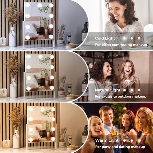 Vanity Mirror with Lights,Makeup Mirror with Lights,Light up Mirrors with Smart Touch 3 Colors Dimmable,Mirror with Lights with 360° Rotation