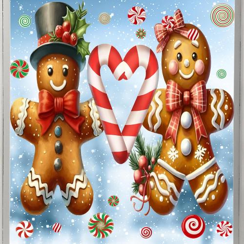Christmas Window Clings Decorations:Extra Large Gingerbread Man Window Clings Watercolor Rustic Xmas Stickers for Kids Home Office School Winter Holiday Décor Christmas Decorations