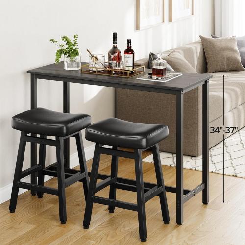 Raynesys 24 Inche Bonded Leather Counter Height Bar Stools Set of 2 Curved | Barstools with Curved Bonded Leather Seats & Heavy Duty Metal Legs for Kitchen Counter, Easy Assembly, All Black