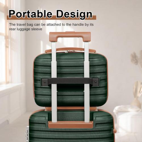 Green and Brown 4Pc Joyway Carry On Luggage Expandable Suitcase with Spinner Wheel, 4 Piece Hard Shell Luggage Set with TSA Lock(Green brown)