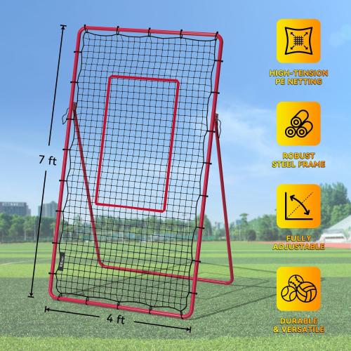 Adjustable Volleyball Rebounder Net, Volleyball Training Equipment Bounce Back Net with5 Rebound Angles Neon Target and Bungee Cords for Pitching, Throwing and Catching