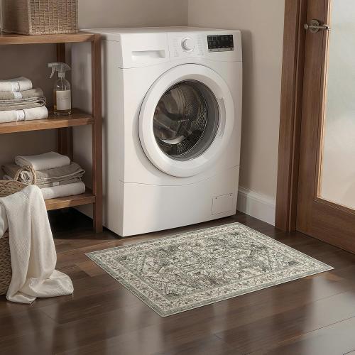dog mat Machine Washable Non Slip Backing Mat Soft Foldable,Vintage Rugs Mats, Inside Floor Mat Doormat, Brown Lvory 2 pk