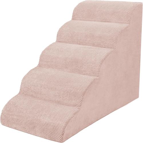 Pink 5 Steps Dog Stairs for Bed, Dog Steps for High Bed, High Density Pet Steps for Small Dogs, Extra Wide Non-Slip Dogs Ramp for Injured, Older Pets, Small Cats, Pink